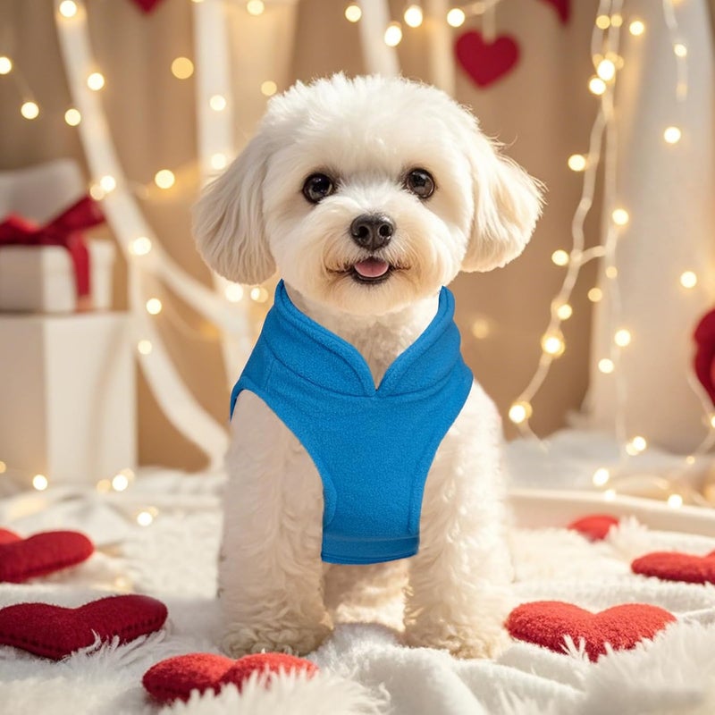 Sucrain Dog Fleece Vest Soft Pet Jacket with Leash O-Ring Winter Warm Pet Pullover Coat for Small Dog(Blue, Medium) - Image 5